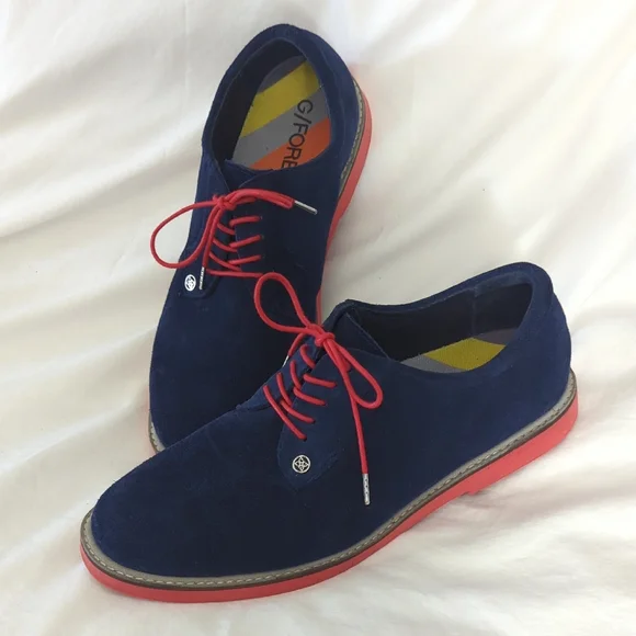 G/FORE Gallivanter Men's Suede Golf Shoes Navy/Red Spikeless-read Size Guideline - Picture 1 of 9